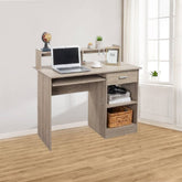 HAOYYE Gray Computer Desk with Drawer and Two Storage Shelves Modern Particleboard Writing Table with Sturdy Frame for Home Office Study Room Space Saving Workstation